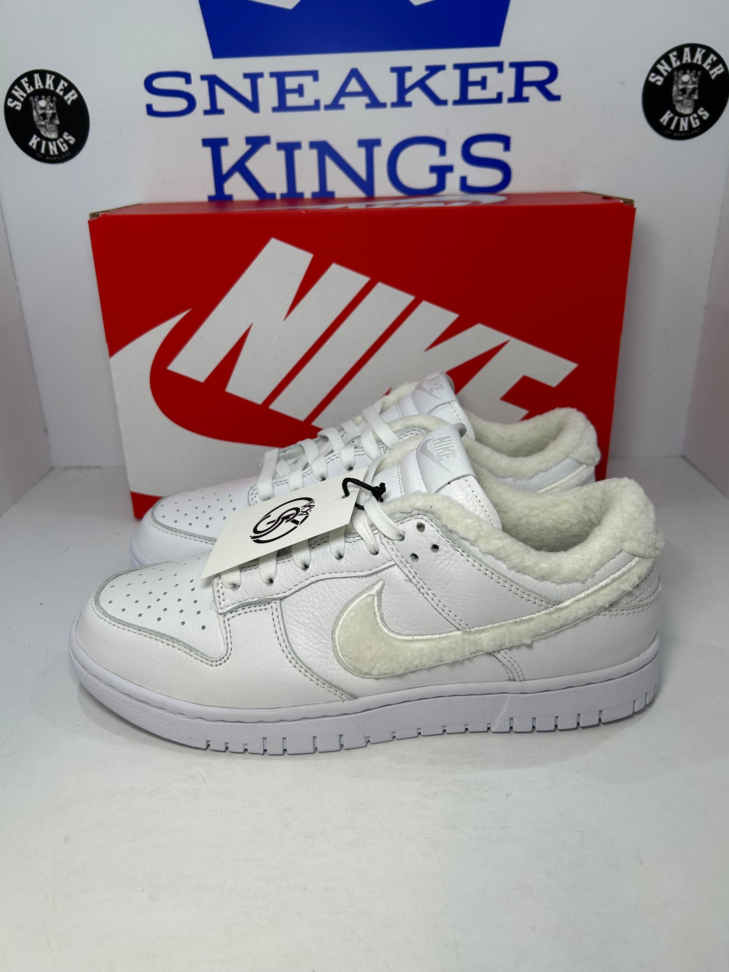 Nike By You Dunk Low SE Triple White Fuzzy Sherpa Lucky Soul