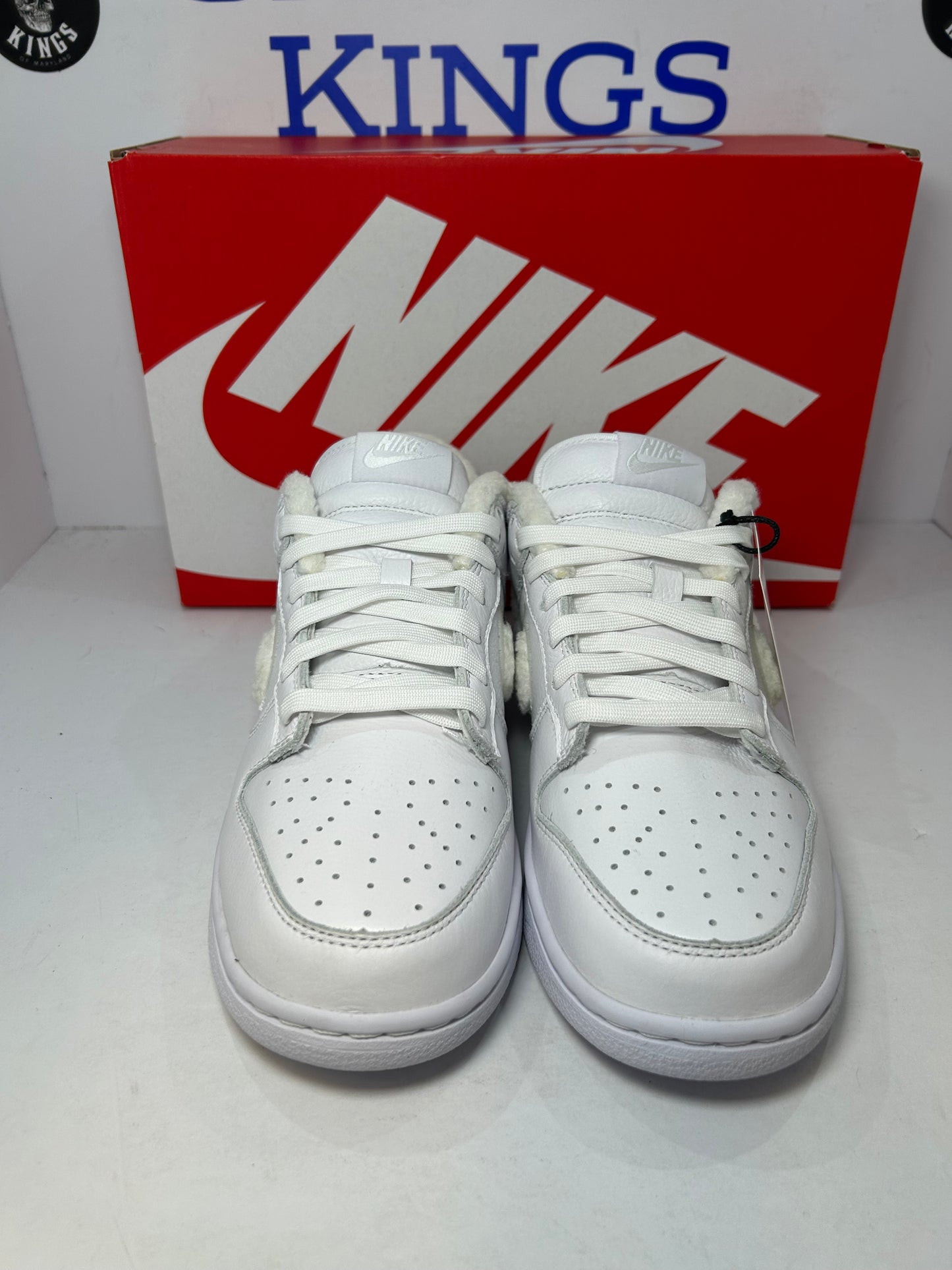 Nike By You Dunk Low SE Triple White Fuzzy Sherpa Lucky Soul